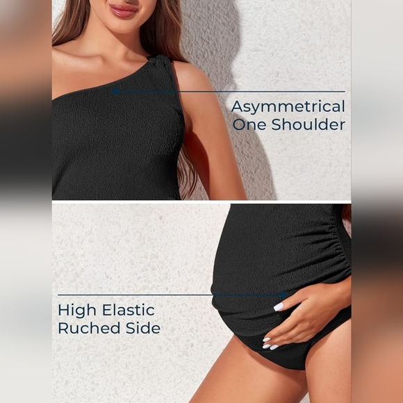 Summer Mae Maternity Swimsuit One Piece One Shoulder Ribbed Small - Picture 4 of 8